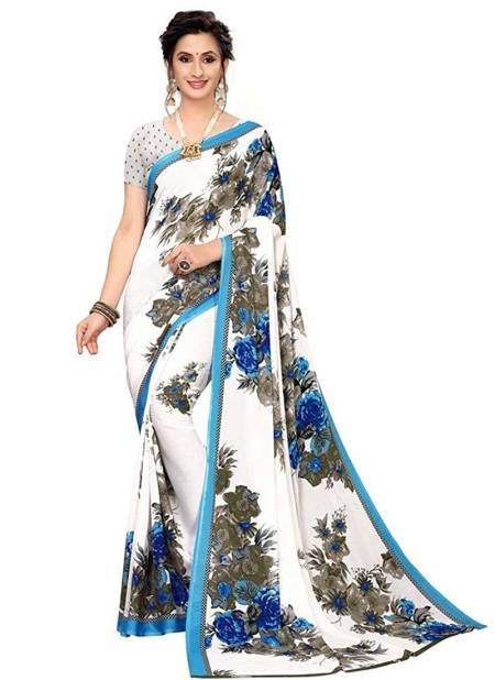 Blue And White Colour New Latest Designer Regular Wear Renial Saree Collection 1014